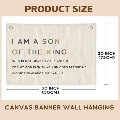 Boy Nursery Decor,I am a Son of the King Boy Nursery Canvas Banner, Christian Religious Bible Verse Banner Wall Hanging Banner Flag for Boys Bedroom Playroom，Inspirational Wall Decor in Saudi Arabia