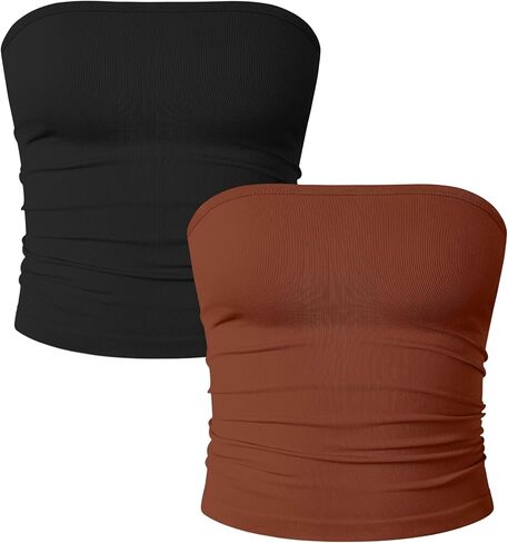 OQQ Womens 2 Piece Tube Tops Strapless Basic Sleeveless Stretch Classic-Fit Shirts Sexy Crop Tops in Saudi Arabia