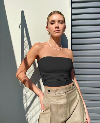 OQQ Womens 2 Piece Tube Tops Strapless Basic Sleeveless Stretch Classic-Fit Shirts Sexy Crop Tops in Saudi Arabia