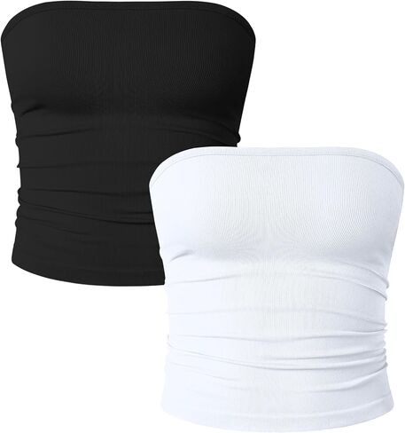 OQQ Womens 2 Piece Tube Tops Strapless Basic Sleeveless Stretch Classic-Fit Shirts Sexy Crop Tops in Saudi Arabia