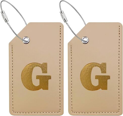 Mziart Luggage Tags for Suitcases, Initial Luggage Tag 2 Pack PU Leather Personalized Suitcase Tags Name ID Labels with Stainless Steel Loops Baggage Travel Bag Tags Cruise Essentials Gifts (Letter M) in Kuwait
