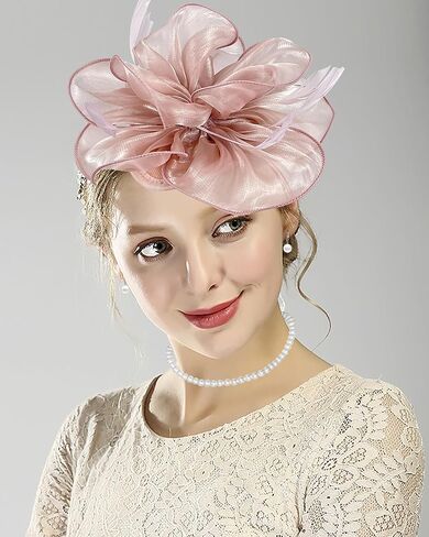 4 Pack Organza Fascinator Hat Lace Gloves Set for Women Tea Party Cocktail Church Wedding Derby 1920s Halloween Party in Kuwait