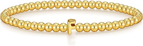 Wowshow Gold Bracelets for Women Strand Gold Beaded Bracelets Initial Bracelet with A-Z Letter Charm 18K Gold Plated Bead Ball Bracelet Gold Jewelry Gifts for Women Mother's Day Christmas in Saudi Arabia