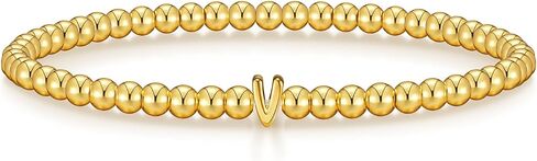 Wowshow Gold Bracelets for Women Strand Gold Beaded Bracelets Initial Bracelet with A-Z Letter Charm 18K Gold Plated Bead Ball Bracelet Gold Jewelry Gifts for Women Mother's Day Christmas in Saudi Arabia