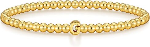 Wowshow Gold Bracelets for Women Strand Gold Beaded Bracelets Initial Bracelet with A-Z Letter Charm 18K Gold Plated Bead Ball Bracelet Gold Jewelry Gifts for Women Mother's Day Christmas in Saudi Arabia