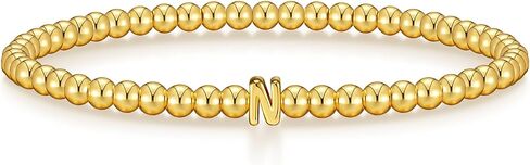 Wowshow Gold Bracelets for Women Strand Gold Beaded Bracelets Initial Bracelet with A-Z Letter Charm 18K Gold Plated Bead Ball Bracelet Gold Jewelry Gifts for Women Mother's Day Christmas in Saudi Arabia