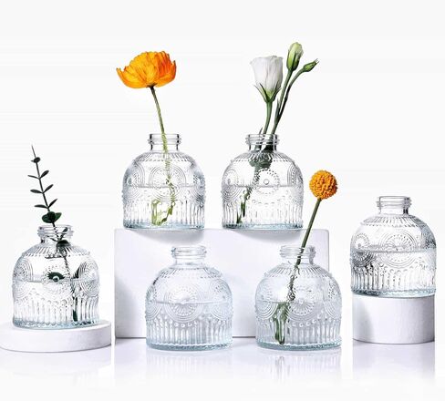Glass Bud Vases Set of 6, Glass Flower Vases Small Bottles for Floral Arrangements, Rustic Decorative Floral Vases for Centerpiece Home Living Room Office Decoration or Wedding Event (Brown C) in Kuwait