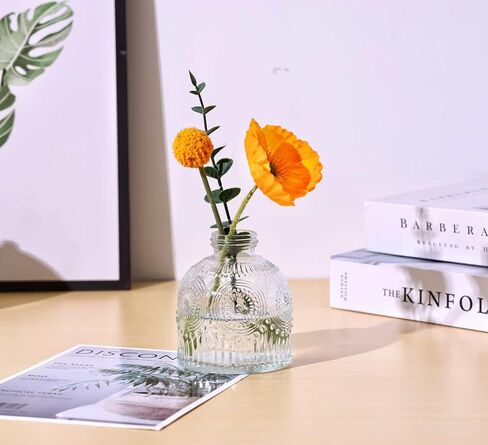 Glass Bud Vases Set of 6, Glass Flower Vases Small Bottles for Floral Arrangements, Rustic Decorative Floral Vases for Centerpiece Home Living Room Office Decoration or Wedding Event (Brown C) in Kuwait