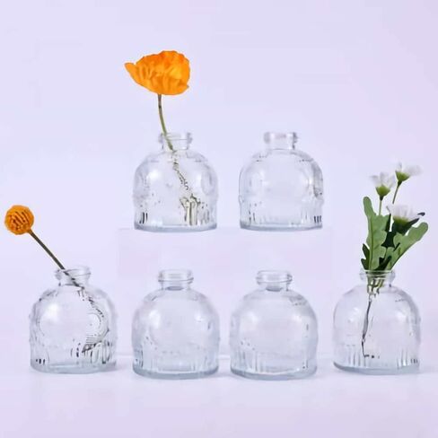 Glass Bud Vases Set of 6, Glass Flower Vases Small Bottles for Floral Arrangements, Rustic Decorative Floral Vases for Centerpiece Home Living Room Office Decoration or Wedding Event (Brown C) in Kuwait
