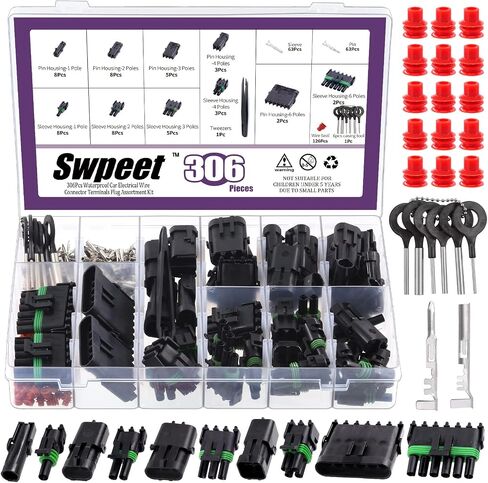 Swpeet 54Pcs 4Pin Male & Female Pin Waterproof Automotive Electrical Wire Connectors Terminals Plug with Rubber Cable Seal Assortment Kit, 22-14AWG Wire Harness Spark Plug Terminals Plug in Saudi Arabia