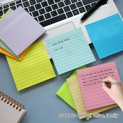 (9 Pack) Lined Sticky Notes 3x3 Post Sticky Notes with Lines, 9 Pastel Super Sticking Power Memo Self-Stick Note Pads Its, Sticky Notes Lined for Office, School, Home, 82 Sheets/Pad in Saudi Arabia