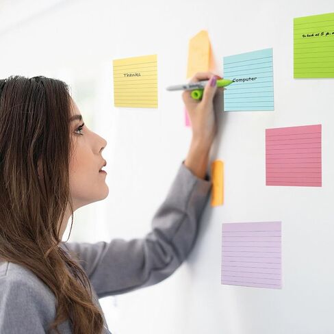(9 Pack) Lined Sticky Notes 3x3 Post Sticky Notes with Lines, 9 Pastel Super Sticking Power Memo Self-Stick Note Pads Its, Sticky Notes Lined for Office, School, Home, 82 Sheets/Pad in Saudi Arabia