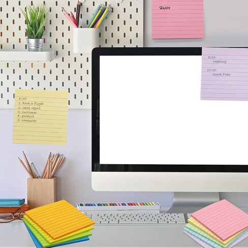 (9 Pack) Lined Sticky Notes 3x3 Post Sticky Notes with Lines, 9 Pastel Super Sticking Power Memo Self-Stick Note Pads Its, Sticky Notes Lined for Office, School, Home, 82 Sheets/Pad in Saudi Arabia