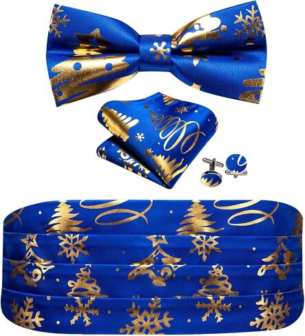 YOHOWA Men Christmas Cummerbund Bow Tie Set Pre-Tied Bowties Pocket Square Cufflinks Formal Party Texdo Xmas Vacation Holiday in Saudi Arabia