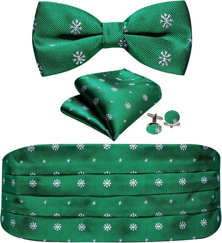 YOHOWA Men Christmas Cummerbund Bow Tie Set Pre-Tied Bowties Pocket Square Cufflinks Formal Party Texdo Xmas Vacation Holiday in Saudi Arabia