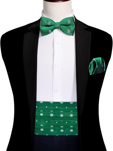 YOHOWA Men Christmas Cummerbund Bow Tie Set Pre-Tied Bowties Pocket Square Cufflinks Formal Party Texdo Xmas Vacation Holiday in Saudi Arabia