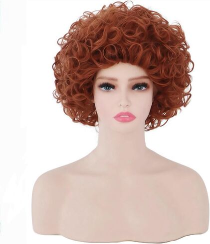 Mrs Rope Short Curly Red Brown Wig and Glasses Jewelry Set, for Women Wig Costume accessory, Halloween Party Dress (Pink) in Saudi Arabia