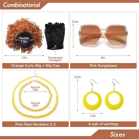 Mrs Rope Short Curly Red Brown Wig and Glasses Jewelry Set, for Women Wig Costume accessory, Halloween Party Dress (Pink) in Saudi Arabia