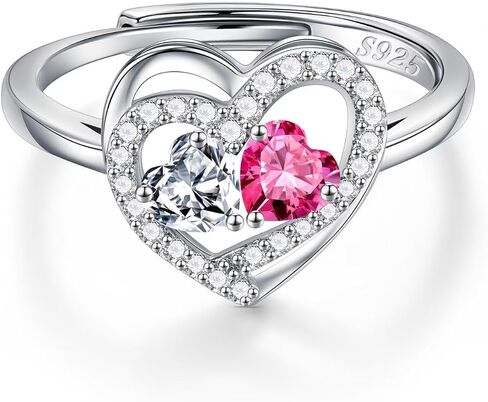 Iefil Adjustable Ring for Women - 925 Sterling Silver Double Birthstone Rings, Anniversary Birthday Gifts for Women Wife Her in Kuwait