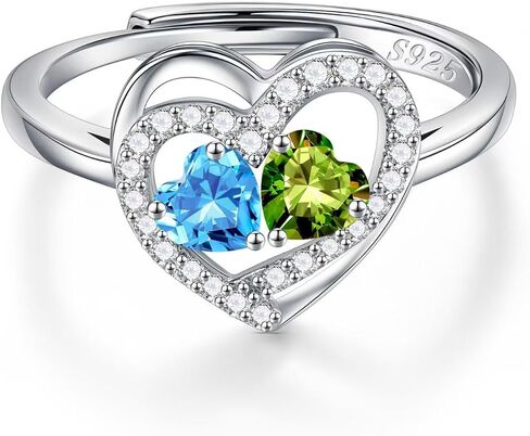 Iefil Adjustable Ring for Women - 925 Sterling Silver Double Birthstone Rings, Anniversary Birthday Gifts for Women Wife Her in Kuwait