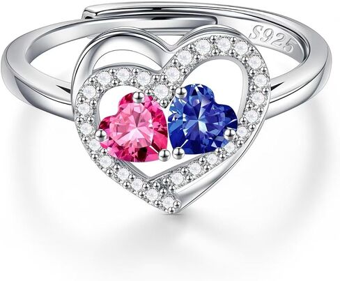 Iefil Adjustable Ring for Women - 925 Sterling Silver Double Birthstone Rings, Anniversary Birthday Gifts for Women Wife Her in Kuwait