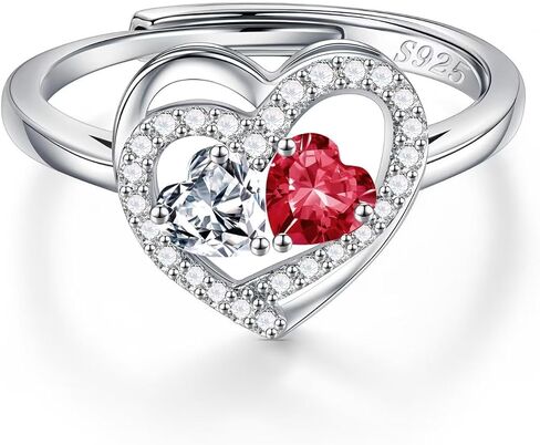 Iefil Adjustable Ring for Women - 925 Sterling Silver Double Birthstone Rings, Anniversary Birthday Gifts for Women Wife Her in Kuwait