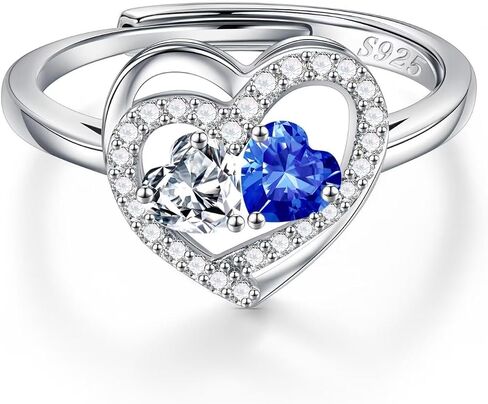 Iefil Adjustable Ring for Women - 925 Sterling Silver Double Birthstone Rings, Anniversary Birthday Gifts for Women Wife Her in Kuwait