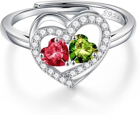 Iefil Adjustable Ring for Women - 925 Sterling Silver Double Birthstone Rings, Anniversary Birthday Gifts for Women Wife Her in Kuwait