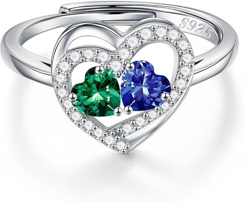 Iefil Adjustable Ring for Women - 925 Sterling Silver Double Birthstone Rings, Anniversary Birthday Gifts for Women Wife Her in Kuwait