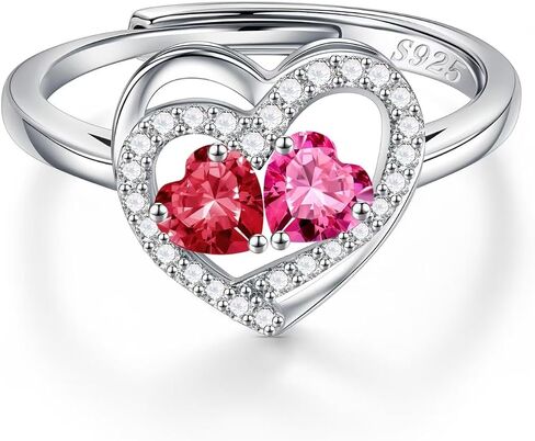Iefil Adjustable Ring for Women - 925 Sterling Silver Double Birthstone Rings, Anniversary Birthday Gifts for Women Wife Her in Kuwait