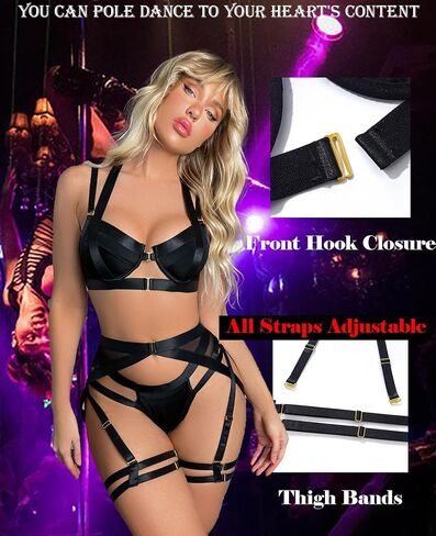 مجموعات الملابس الداخلية Strappy للنساء حمالة صدر ولباس داخلي مثير هالتر، مجموعة حزام الرباط 5 قطعة in Saudi Arabia