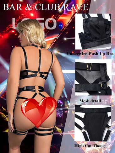 مجموعات الملابس الداخلية Strappy للنساء حمالة صدر ولباس داخلي مثير هالتر، مجموعة حزام الرباط 5 قطعة in Saudi Arabia