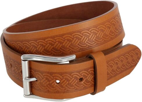 Trafalgar Men's Grady 40mm Celtic Scroll Embossed Leather Jean Belt in Saudi Arabia
