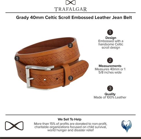 Trafalgar Men's Grady 40mm Celtic Scroll Embossed Leather Jean Belt in Saudi Arabia