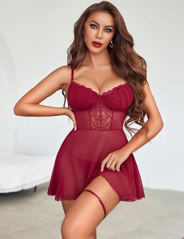 Avidlove Lingerie for Women Lace Babydoll Strap Mesh Chemise V Neck Teddy Lingerie Sexy Sleepwear Nightdress in Saudi Arabia
