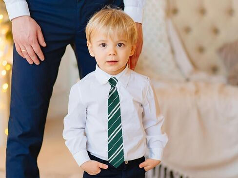 Black Ties for Boys, Boys Clip on Tie, Striped Pre-tied Adjustable Kids Ties for School Uniform Graduation in Saudi Arabia