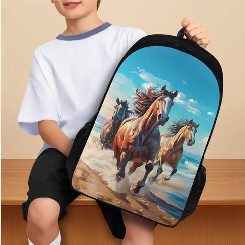 Horse School Backpack Set 4 Packs with Lunch Box Pencil Case Water Bottle Holder Big Capacity Casual Kids Backpack for Kindergarten Preschool Elementary School Students in Kuwait
