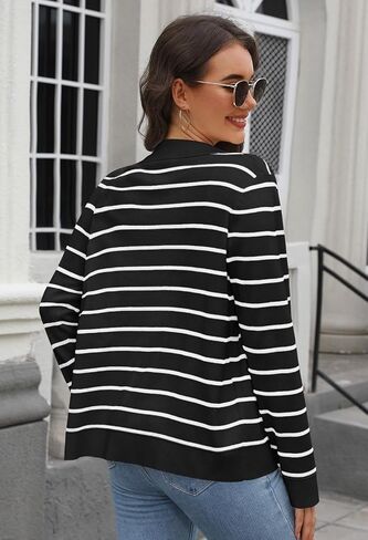 MEROKEETY Women's 2024 Fall Knit Striped Long Sleeve Sweater Open Front Button Down Cardigan in Saudi Arabia