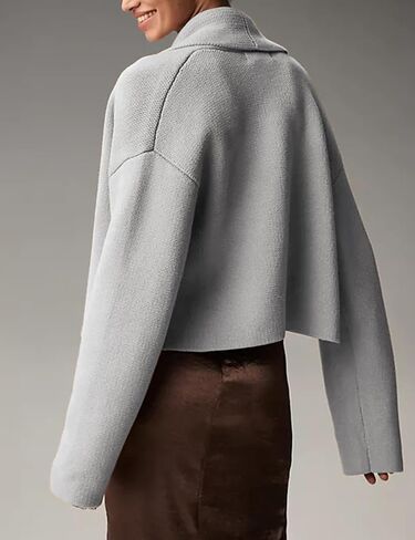 Womens Cropped Cardigan Sweater Oversized Lapel Chunky Knit Long Sleeve Sweater Open Front Casual Coats Outwear in Saudi Arabia