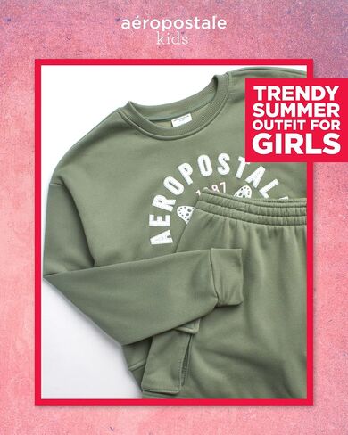 AEROPOSTALE Girls' Skort Set - Fleece Crew Neck Pullover Sweatshirt and Cargo Scooter Skort - Fashion Outfit for Girls, 4-12 in Saudi Arabia
