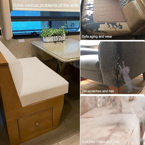 RV Dinette Cushions Covers, Stretchable and Washable Fabric Sofa Seat Slipcovers for RV Camper Car Couch Include 2 Backrest Cover & 2 Bench Cover (Coffee Grey) in Kuwait