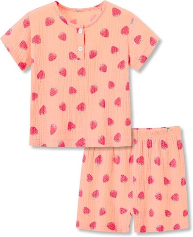 Beezizac 100% Cotton Crinkle Gauze Pajamas for Toddler Boys & Girls Unisex Baby Summer Henley 2-Piece Outfit 2T-5T in Saudi Arabia
