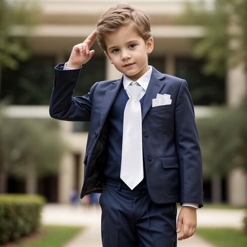 Boys Tie and Pocket Square Set, Kids Ties Elastic Strap Neckties for Wedding Graduation School Halloween Costume Accessories in Saudi Arabia