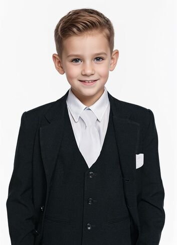 Boys Tie and Pocket Square Set, Kids Ties Elastic Strap Neckties for Wedding Graduation School Halloween Costume Accessories in Saudi Arabia
