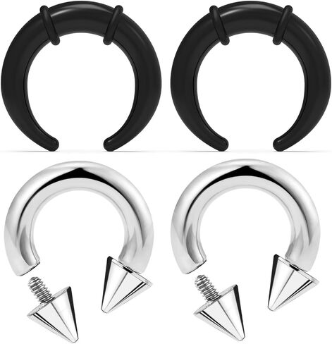 Horseshoe Pincher Septum Ear Prince Albert Stretching Kit 14g 12g 8g 6g 4g 2g Piercing Jewelry for Women Men Black/White Surgical Steel Acrylic Internally Threaded Hoop Ring Earrings in Saudi Arabia