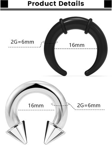 Horseshoe Pincher Septum Ear Prince Albert Stretching Kit 14g 12g 8g 6g 4g 2g Piercing Jewelry for Women Men Black/White Surgical Steel Acrylic Internally Threaded Hoop Ring Earrings in Saudi Arabia