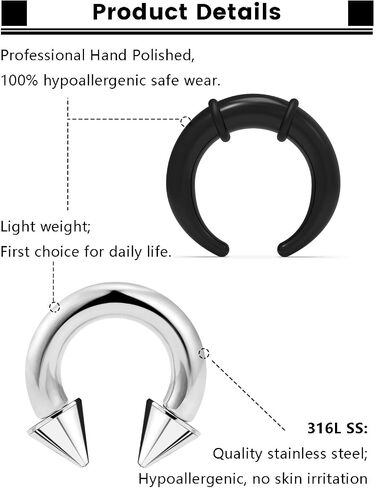 Horseshoe Pincher Septum Ear Prince Albert Stretching Kit 14g 12g 8g 6g 4g 2g Piercing Jewelry for Women Men Black/White Surgical Steel Acrylic Internally Threaded Hoop Ring Earrings in Saudi Arabia