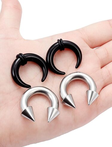 Horseshoe Pincher Septum Ear Prince Albert Stretching Kit 14g 12g 8g 6g 4g 2g Piercing Jewelry for Women Men Black/White Surgical Steel Acrylic Internally Threaded Hoop Ring Earrings in Saudi Arabia