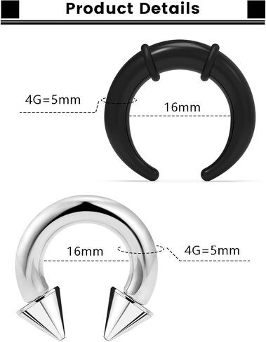 Horseshoe Pincher Septum Ear Prince Albert Stretching Kit 14g 12g 8g 6g 4g 2g Piercing Jewelry for Women Men Black/White Surgical Steel Acrylic Internally Threaded Hoop Ring Earrings in Saudi Arabia