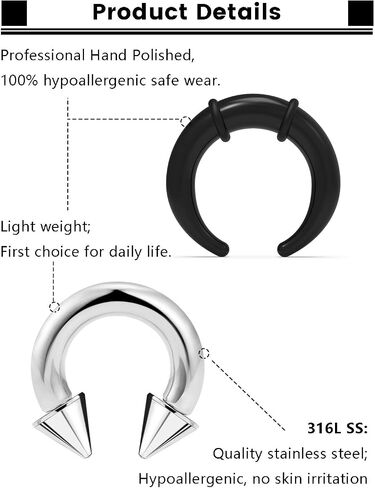 Horseshoe Pincher Septum Ear Prince Albert Stretching Kit 14g 12g 8g 6g 4g 2g Piercing Jewelry for Women Men Black/White Surgical Steel Acrylic Internally Threaded Hoop Ring Earrings in Saudi Arabia